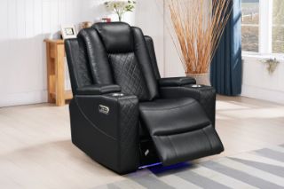 Picture of MONROSE Air Leather Power Reclining Sofa Range (Black) - 1 Seat with Cup Holders (1R)