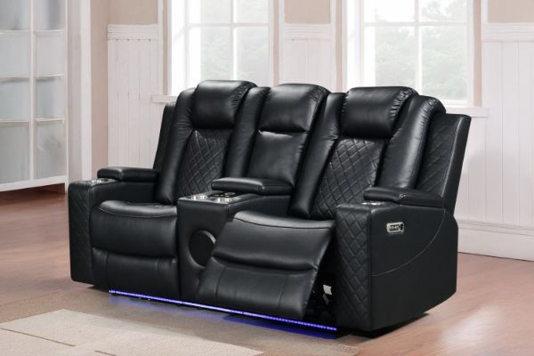 Picture of MONROSE Air Leather Dual Motor Reclining Sofa Range (Black) - 2 Seat with Console & Bluetooth Speaker & Wireless Charging (2RRC)