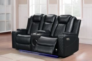 Picture of MONROSE Air Leather Power Reclining Sofa Range (Black) - 2 Seat with Console & Bluetooth Speaker(2RRC)