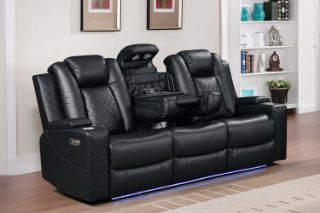 Picture of MONROSE Air Leather Power Reclining Sofa Range (Black) -  3 Seat with Drop-Down Console & Reading Light (3RRC)