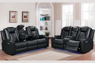 Picture of MONROSE Air Leather Power Reclining Sofa Range (Black) - 3RRC+2RRC Sofa Set