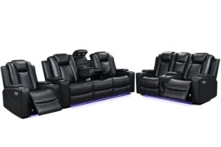 Picture of MONROSE Air Leather Power Reclining Sofa Range (Black) - 3RRC+2RRC+1R Sofa Set