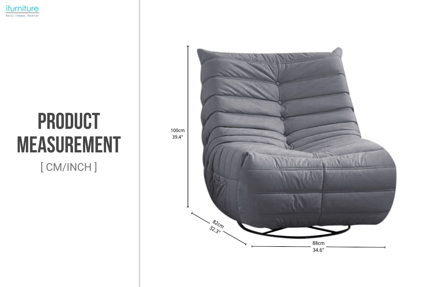 REPLICA TOGO 360° Swivel Reclining and Rocking Lounge Chair (Grey)