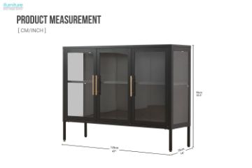 Picture of STARK Steel Frame 90x120cm 3-Door Transparent Glass Display Cabinet (Black)