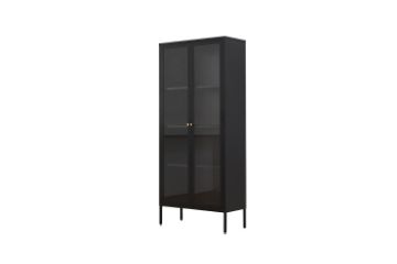 Picture of STARK Steel Frame 180x80cm 2-Door Transparent Glass Display Cabinet (Black)