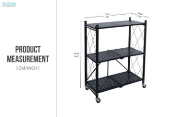 Picture of NNEVL 87x71cm 3-Tier Foldable Shelves with Wheels