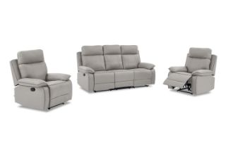 Picture of SORIANO Air Leather Manual Reclining Sofa Range (Pebble Grey) - 3RR + 2RR + 1R Sofa Set