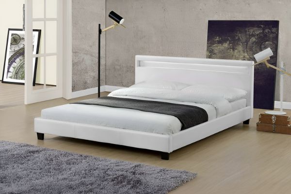 Picture of MOBBY Queen Size Air Leather Platform Bed Frame with LED Headboard (White)