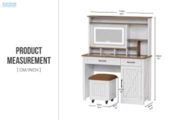 Picture of DAPHNE Tempered Glass Top Dressing Table with LED Mirror & Swivel Storage Stool