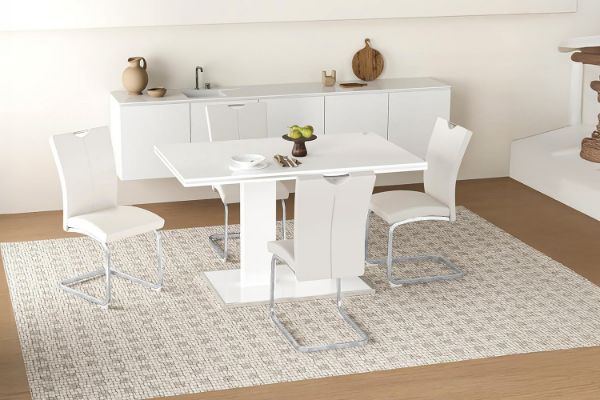 Picture of EDAN High Back Dining Chair with Chromed Base (Pearl White) 