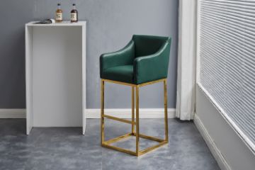 Picture of HESPER 74 Bar Height Bar Stool  with Arms & Golden Finish Base (Green) 
