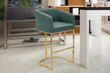 Picture of TRYTON H102 Bar Stool with Arms & Golden Finish Base (Green)  