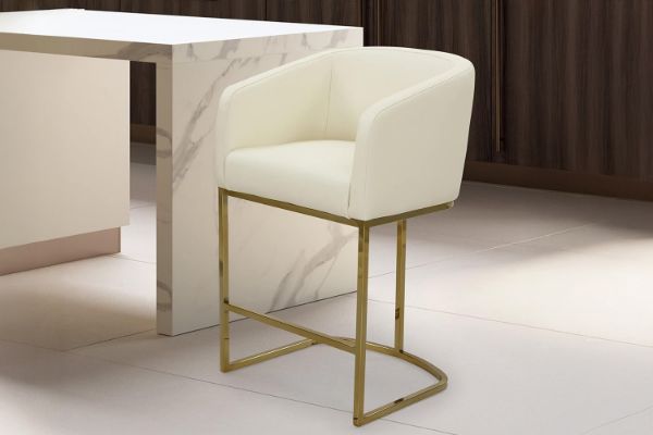 Picture of TRYTON H92 Bar Stool with Arms & Golden Finish Base (White) 