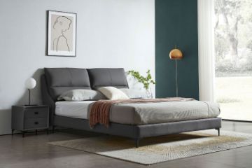 Picture of ROMEO Genuine Leather Queen/King Size Bed Frame (Dark Grey)