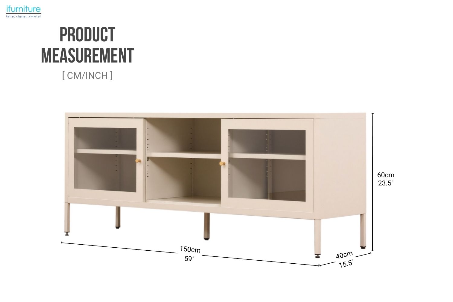 STARK Steel Frame 1.5M Sliding Door Transparent Glass TV Unit (Cream)