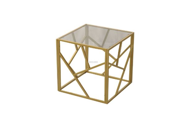 Picture of [FLOOR MODEL CLEARANCE]  CLIO Square Grey Glass Side Table with Golden Frame