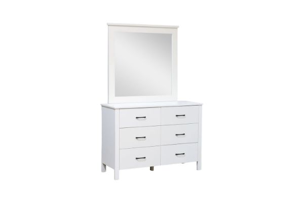 Picture of  [FLOOR MODEL CLEARANCE] CLOUDWOOD 6-Drawer Solid Pinewood Dresser with Mirror (White)
