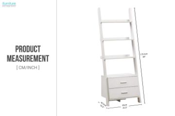 Picture of ELARA Ladder Bookshelf with 3 Open Shelves & 2 Storage Drawers (White)