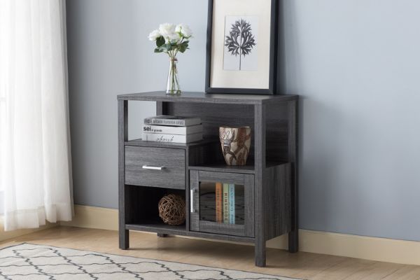 Picture of Remy Open Shelves Storage Cabinet with Drawer & Glass Door (Grey)