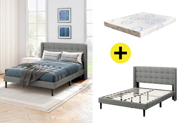 Picture of SONOMA Fabric Bed Frame + ORION Foam Mattress Combo Deal (Light Grey) - Queen