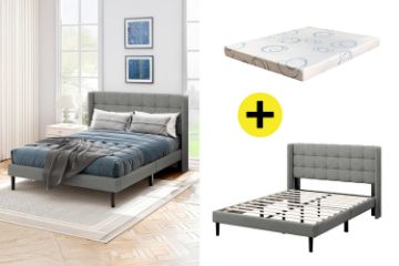 Picture of SONOMA Fabric Bed Frame + ORION Foam Mattress Combo Deal (Light Grey)