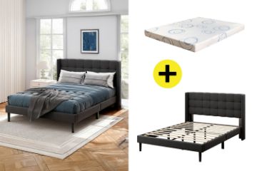 Picture of SONOMA Fabric Bed Frame + ORION Foam Mattress Combo Deal (Dark Grey)