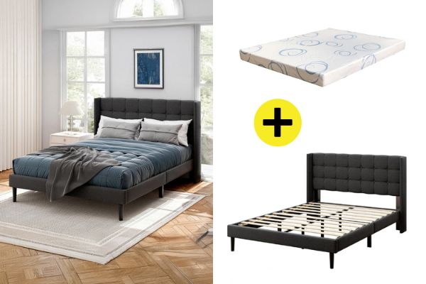 Picture of SONOMA Fabric Bed Frame + ORION Foam Mattress Combo Deal (Dark Grey)