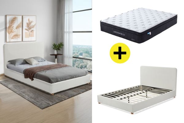 Picture of SPRINGFIELD Teddy Fabric Bed Frame + LUNA Pocket Spring Mattress Combo Deal - Queen 