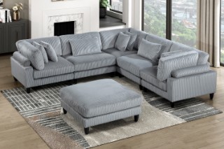 Picture of VIANNA Corduroy Sectional Modular Sofa Range (Grey) - 6PC Big Combo Set
