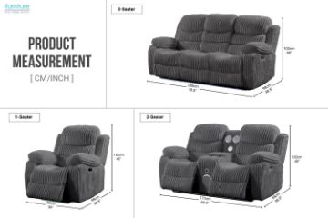 Picture of GRACEY 3/2/1 Seater Power Reclining Sofa Range with Bluetooth Speaker + USB & LED (Grey)