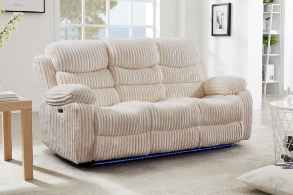 Picture of GRACEY 3/2 Seater Power Reclining Sofa Range (Beige) - 3 Seat with Drop-Down Console (3RRC)