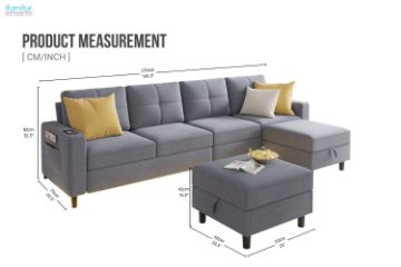 Picture of KINSLEY Modular Sectional Sofa with Wireless Charging, USB & Type-C Ports, and LED Lighting (Medium Grey)