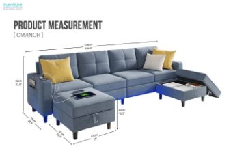 Picture of KINSLEY Modular Sectional Sofa with Wireless Charging, USB & Type-C Ports, and LED Lighting (Cowboy Blue)