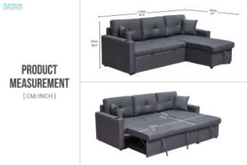 Picture of DARIA Reversible Sectional Sofa/Sofa Bed with Storage and Cup Holders (Grey)