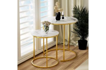 Picture of [FLOOR MODEL CLEARANCE]AYDAN Nesting Side Table with White Marble Top and Gold Legs