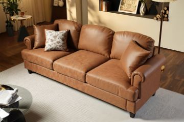 Picture of CASPER Foil-finished Fabric 3-Seater Sofa (Light Brown) 