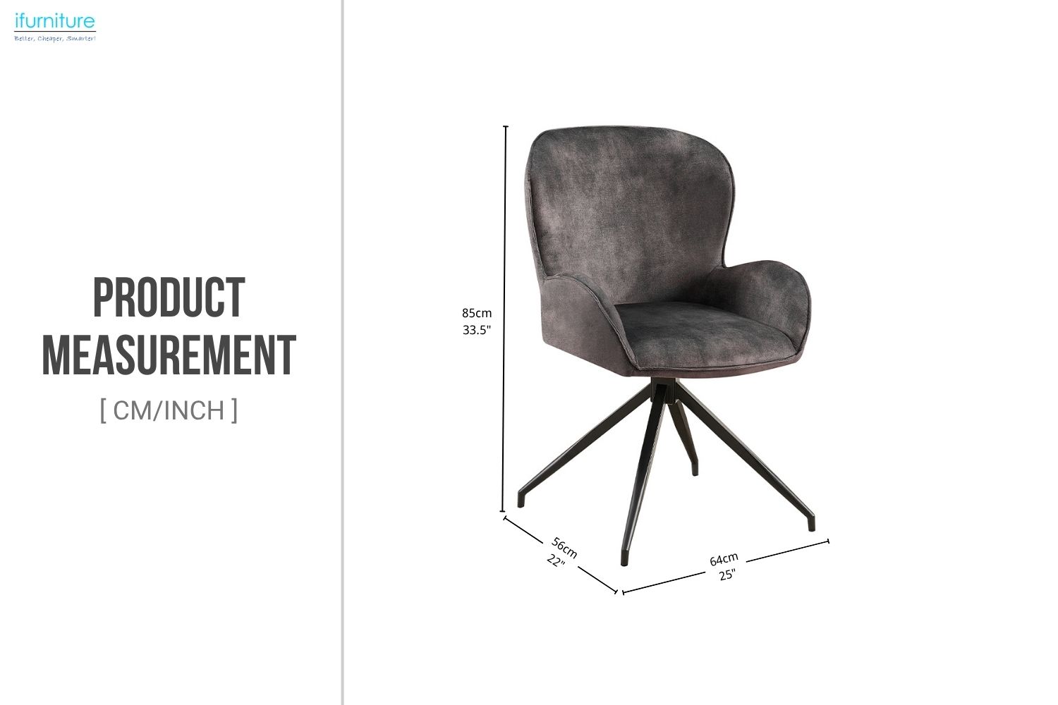 DUMBO 360° Swivel Dining Chair (Grey) - 2 Chairs in 1 Carton