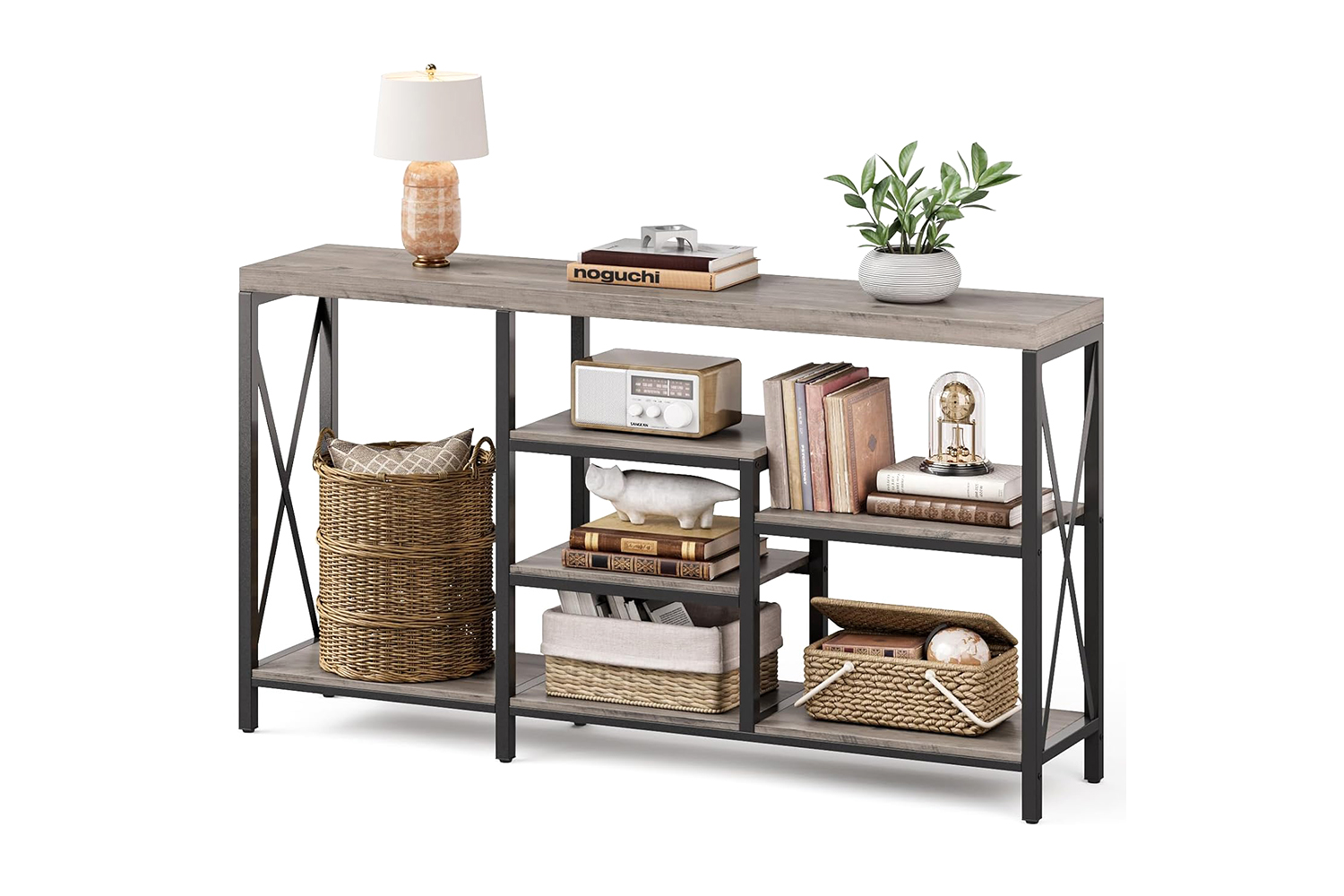 ELOWEN 140 Console Table with Shelves(Grey)