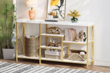 Picture of ELOWEN 140 Console Table with Shelves (Off-White)