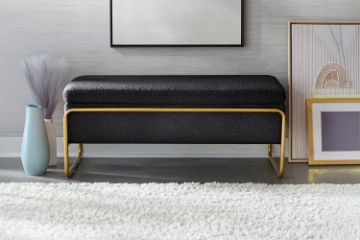 Picture of SEIDON Rectangular Storage Fabric Ottoman (Black) 