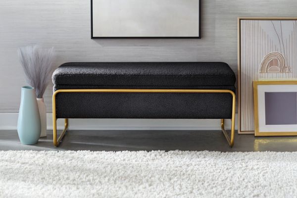 Picture of SEIDON Rectangular Storage Fabric Ottoman (Black) 
