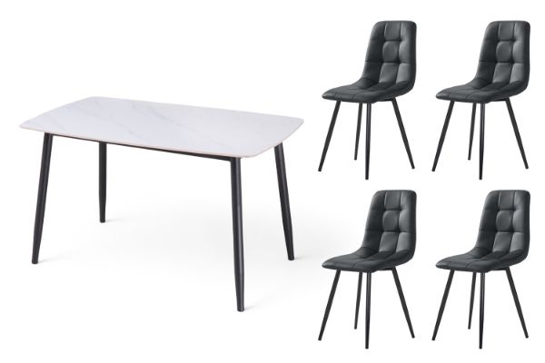 Picture of SAROTO 130 Sintered Stone Top 5PC Dining Set (Gloss White Table + Charcoal Chairs)