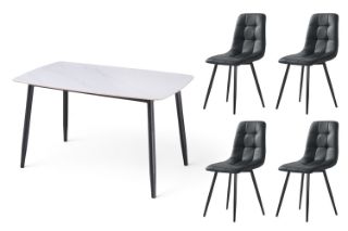 Picture of SAROTO 130 Sintered Stone Top 5PC Dining Set (White Table + Charcoal Chairs)