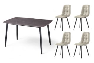 Picture of SAROTO 130 Sintered Stone Top 5PC Dining Set (Grey Table + Creamy White Chairs)