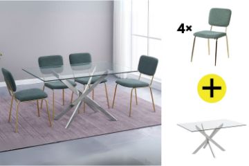 Picture of BONNIE 1.5M Glass Dining Table with 4 LASKY Chairs Combo Deal 