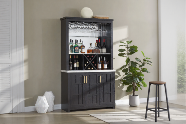 Picture of RUITAN Wine Storage Cabinet with Mirror Back and Bottle Holder