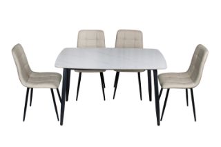 Picture of SAROTO 130 Sintered Stone Top 5PC Dining Set (White Table + Creamy White Chairs) 