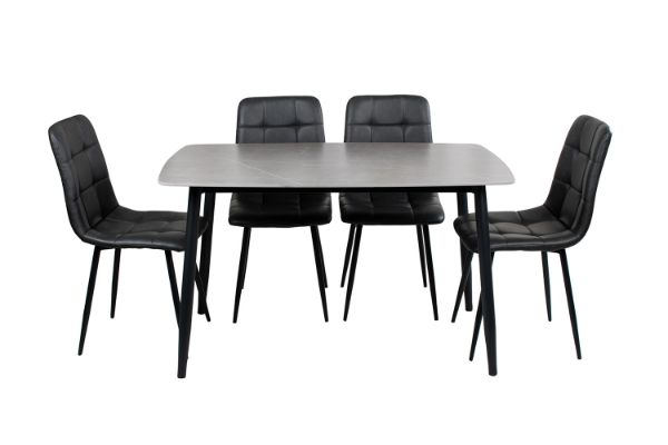 Picture of SAROTO 130 Sintered Stone Top 5PC Dining Set (Grey Table + Charcoal Chairs) 