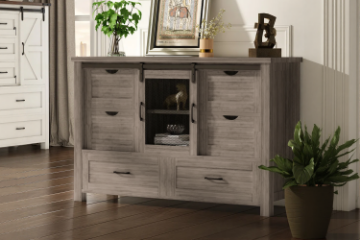 Picture of ODDNY Farmhouse Storage Cabinet with Sliding Door and Drawers (Grey Oak)