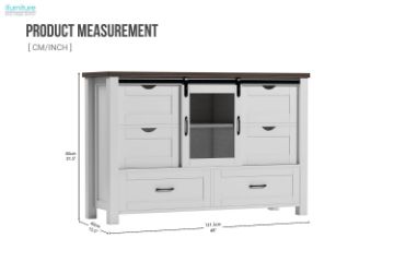 Picture of ODDNY Farmhouse Storage Cabinet with Sliding Door and Drawers (White)